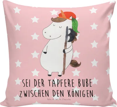 Produktbild von Mr. & Mrs. Panda Deko Kissen Einhorn Junge - Rot Pastell - Geschenk, Dekokissen, Einhörner, 40x40, Mittelalter, Unicorn, Zierkissen, Bube, Sofakissen, für couch