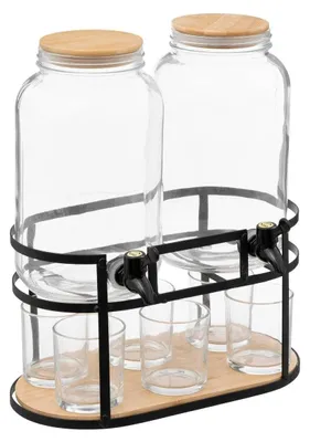 Produktbild von Glas-Getränkespender mit Zapfhahn und 6 Gläsern - 6,6 Liter