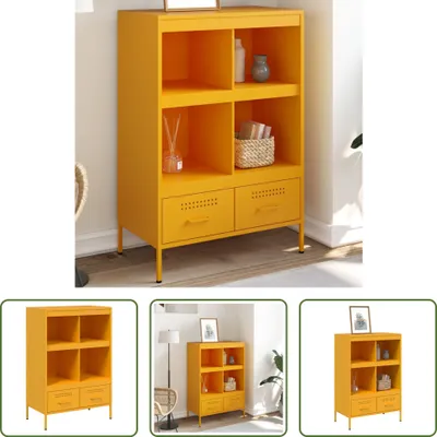 Zdjęcie produktu dla The Living Store Highboard musztardowy żółty 68x39x101,5 cm Stal walcowana na zimno