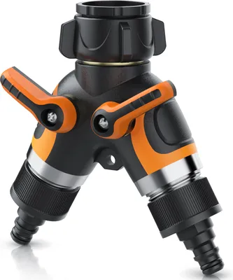 Produktbild von Brandson 2 Wege Verteiler, Gartenschlauch Verteiler, Wasserverteiler, Schlauchverteiler, Y-Verteiler, 1 Zoll Eingang mit 3/4 Zoll Adapter, Schnellkupplung