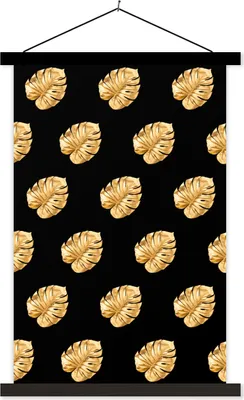 Produktbild von MuchoWow® Textilposter Gold - Monstera - Muster 120x180 cm mit schwarzem Rahmen - Fotos