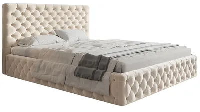 Obrázek produktu pro Čalouněná postel 200x200 Furis – úložný prostor, samet, kovový rošt – dvojlůžko Chesterfield, béžová