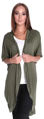 Produktbild von Damen Cardigan Poncho Mantel Lang Asymmetrisch 3/4 Arm; S/M; Khaki
