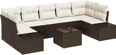 Immagine prodotto di vidaXL Set di divani da giardino con cuscini 8 pezzi in rattan marrone e crema