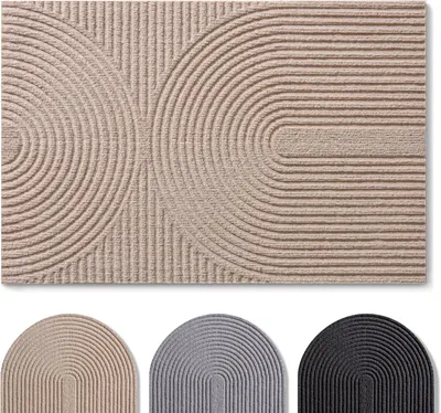 Image de Tapis antidérapant 60x90 cm - Motif décoratif - Pour porte d'entrée - En polyester - Intérieur - Tapis d'extérieur - Beige - Rayures