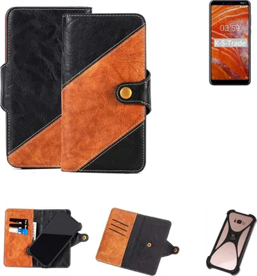 Produktbild von K-S-Trade Handyhülle Schutzhülle Bookstyle Case Wallet-Case kompatibel mit Nokia 6.2 Handy Cover Bumper Klapphülle schwarz hellbraun 1x
