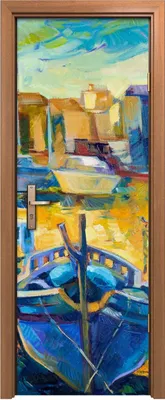 Produktbild von Türposter 70x200 cm Türaufkleber Türtapete Türfolie Klebefolie Foto Boote Stadtlandschaft Werft