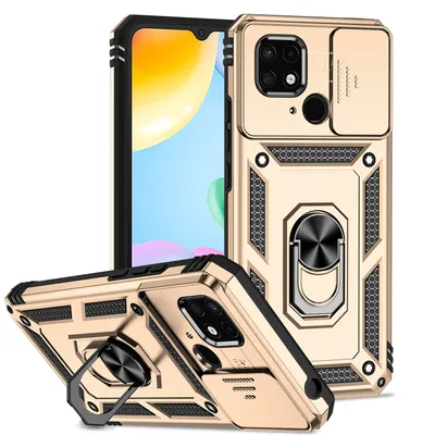 Obrázek produktu pro Pouzdro pro Xiaomi Redmi 10C dvouvrstvé pouzdro s posuvným krytem kamery a prstencovým stojánkem Zlato