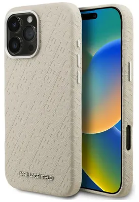Zdjęcie produktu dla Etui Karl Lagerfeld FW Stamped Karl MagSafe do iPhone 16 Pro Max beżowy