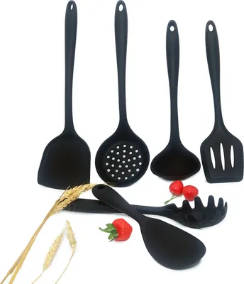 Obrázek produktu pro 6dílná kompletní silikonová sada kuchyňského nářadí na pečení a vaření, sada nádobí, gril, kuchyňský pomocník - černá barva