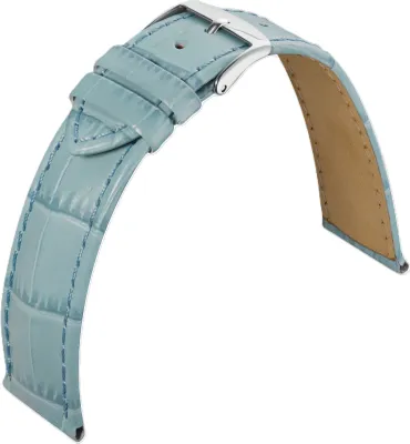Produktbild von Barington Kroko-Print Uhrenarmband Leder Krokoprägung blau rembordiert, Stegbreite:18mm, Schließe:Schwarz