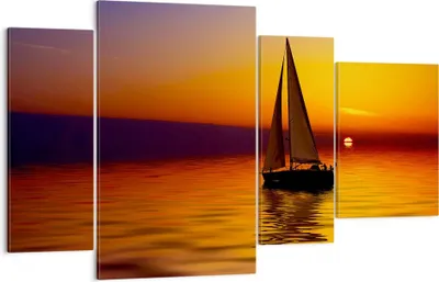 Produktbild von Bild auf Leinwand - Leinwandbild - Boot Sonnenuntergang Landschaft - 120x70cm - Wand Bild - Wanddeko - Leinwanddruck - Bilder - Kunstdruck - Leinwand bilder - Wandkunst - DL120x70-0106