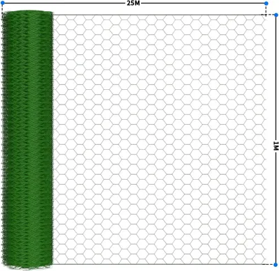 Produktbild von Sechseckgeflecht - Kaninchendraht - 1 m Hoch x 25 m Lang - 25 mm Maschenweite - PVC-beschichtet - Grün
