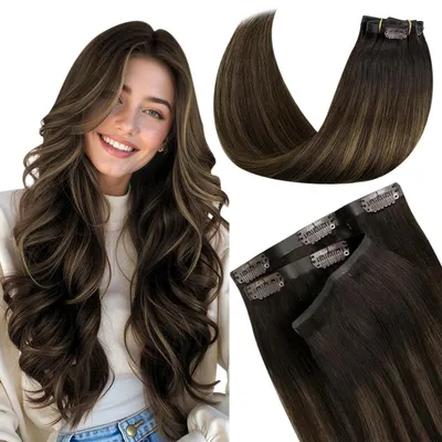 Obrázok produktu pre Clip-in predlžovanie vlasov, prírodné vlasy, ombre, hnedá, 40 cm, 100 g, 7 kusov
