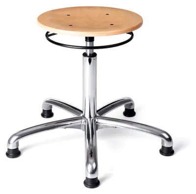 Produktbild von Drehhocker Exklusiv mit Holz-Sitzfläche und Gleitern, Rollhocker Arbeitshocker