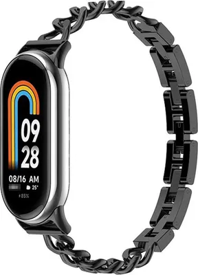 Productafbeelding van Metaal polsbandje voor Xiaomi Mi Band 8/9/10 - Stijlvolle roestvrijstalen band, zwart