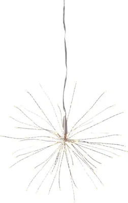 A starburst-shaped light decoration with many thin, wire-like strands extending from a central point, each tipped with a small LED light.