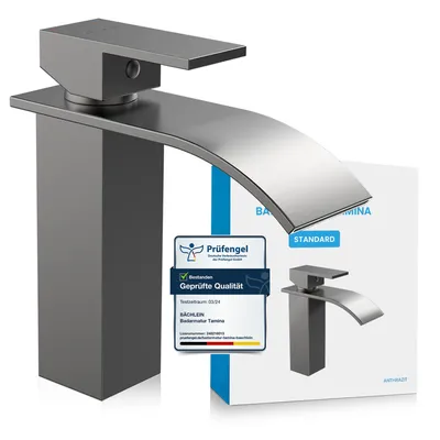 Immagine prodotto di Miscelatore da bagno Tamina - antracite | Miscelatore da bagno a cascata dal design classico - rubinetto per lavabo da appoggio
