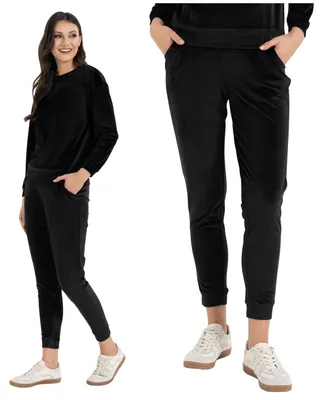 Produktbild von Moraj Damen Velours-Jogginghose Skinny High Waist – Schwarz, Größe XL