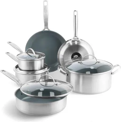 Produktbild von Keramische Anti-aanbak Pannen, 10 Stück, PFAS-frei, Induktions- und Backofenfähig, Geschirrspülergeeignet, Grau & Silber Überzogen