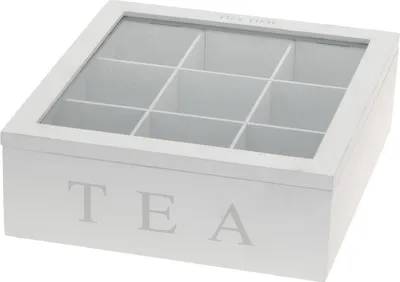 Produktbild von Teedose - weis - MDF/Holz - 23 x 23 x 8 cm - 9 Facher - Tee
