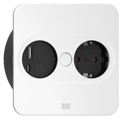 Image de Bachmann TWIST 2 carré argent - 1xCEE7/3, 1xUSB A/C, 22 W, 2,0 m, AEH, RAL 9010, 30 GE