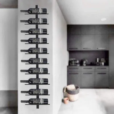 Immagine prodotto di Uniqoos®: Porta bottiglie in metallo, da montare a parete, per 10 bottiglie, dimensioni 27 x 10 x 125 cm – scaffale salvaspazio per bottiglie, ideale per cucina e soggiorno