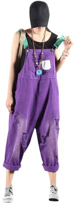 Image de Bigassets : Salopette en jean pour femmes, modèle sans manches, style 1, couleur violette
