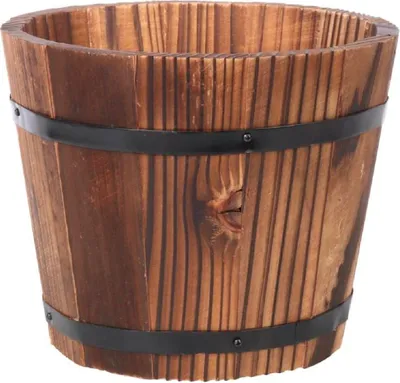 Zdjęcie produktu dla Donica Drewniana z Metalowymi Obręczami i Uchwytami 17x14x13cm - Kolekcja Premium