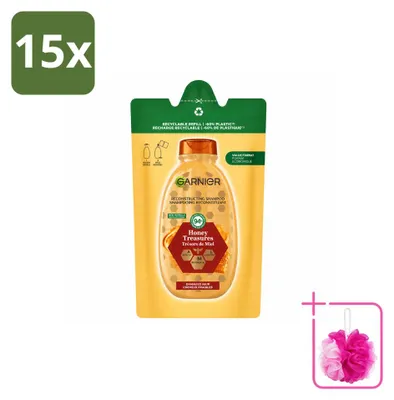 Zdjęcie produktu dla 15 sztuk Garnier Loving Blends Szampon do włosów zniszczonych, wzmacniający, opakowanie uzupełniające, 250 ml - zestaw ekonomiczny