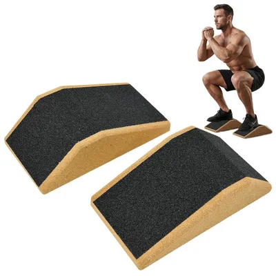 Produktbild von 2er Set Kork-Kniebeugekeile,Fersenkeile aus rutschfestem Kork,Waden- und Bein-Dehnkeil,Erhöhung für Kniebeugen,ideal für Squats, Deadlifts und Yoga