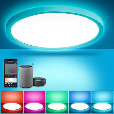 Produktbild von Smart LED Deckenleuchte 24W intelligent, dimmbar - Flur, Flach, RGB Treppenleuchte