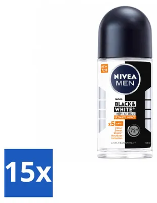 Produktbild von 15 x NIVEA MEN Black & White Ultimate Impact Deodorant Roller 50 ml - Vorteilspackung - 15 Stücke