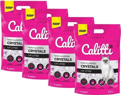 Produktbild von Calitti - Silikat Katzenstreu Premium Crystals Silikatstreu 4-er Set (4 x 3,8 L = 15,2 L)
