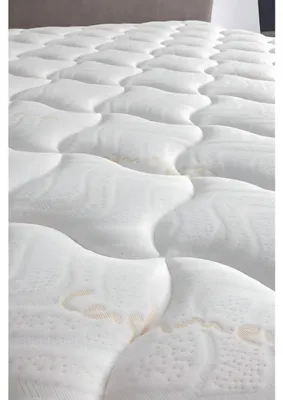 Produktbild von Elegantes graues Bett mit Matratze aus Textil und Holz