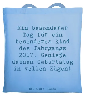 Produktbild von Mr. & Mrs. Panda Beutel Spruch 2017 Geburtstag - Sky Blue - Geschenk, Geburtstagsjahr, unvergessliches Erlebnis, Tasche, Glückwunsch, Happy Birthday, Alter, Tote Bag