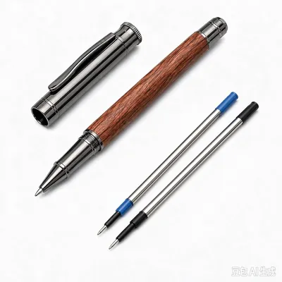 Productafbeelding van Balpenset van hout - Inclusief 2 vullingen - Zwart en blauw