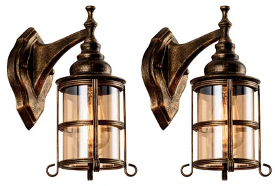Wandleuchte 2er-Set, Bronze gebürstet, Glas, wasserdicht, Retro