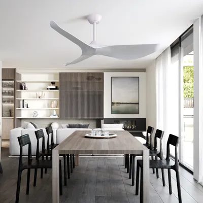 Image de Parrot Uncle 132 cm Ventilateur de plafond Blanc avec télécommande, 6 vitesses, 3 pales ABS, moteur DC, réversible pour le salon