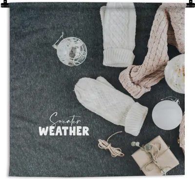 Produktbild von MuchoWow® Wandteppich Wandbehang Winter - Pullover - Zitat 150x150 cm Tapisserie Dekoration Wandtuch - Wohnaccessoires - Modernes