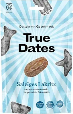Zdjęcie produktu dla True Dates Dates Salty Liquorice naturalnie słodkie miękkie daktyle 100g