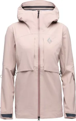Hardshelljacke für Damen in zartem Rosa von Black Diamond; mit Kapuze und Reißverschluss.