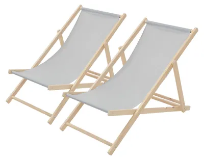 Produktbild von ECD Germany 2x Liegestuhl klappbar aus Holz, Hellgrau, bis 120kg, 3 Liegepositionen, Sonnenliege Gartenliege Relaxliege Strandliege Strandliegestuhl