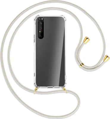 Produktbild von Handykette Backcover-Schutzhülle mit Band (Metall goldfarben) für Sony Xperia 1 II - broken white