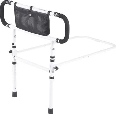Productafbeelding van Bedhekken voor ouderen, 180° inklapbare bedleuningen voor senioren, met een draagvermogen van 450 lbs. Bedzijhekken met een bedstok en een verstelbare handgreep in 4 standen. Opbergzakje, geschikt voor eenpersoons-, tweepersoons-, koningsgrootte- en queensize bed