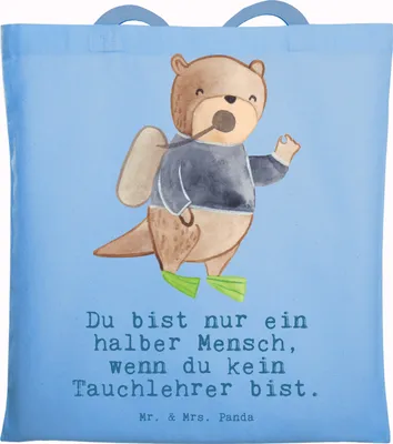 Produktbild von Mr. & Mrs. Panda Schultasche Tauchlehrer Herz - Sky Blue - Geschenk, Tote Bag, Stoffbeutel, Baumwolltasche, Shopping Tasche