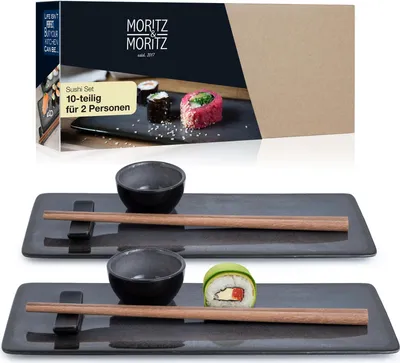 Produktbild von Moritz & Moritz VIDA 10tlg Sushi Geschirr Set Anthrazit für 2 Personen