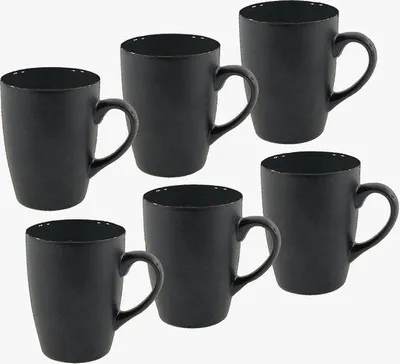 Productafbeelding van Famanu Koffiekopjes Set, 6 stuks - Mat zwarte porseleinkopjes, 340 ml