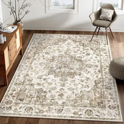 Zdjęcie produktu dla Omgoods - Dywan vintage, brązowy, 140x200 cm - Antypoślizgowy i można prać w pralce