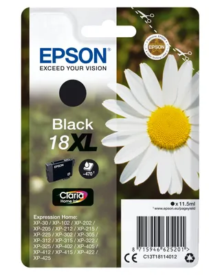 Obrázok produktu pre Epson Daisy Jednofarebný atrament Claria Home 18XL sedmokráska Black, Vysoký (XL) výnos, Čierna, Atrament na pigmentovej báze, 11,5 ml, 1 kusov, 470 strany